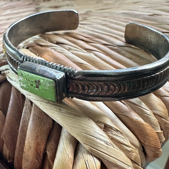 J.W. TOADLENA Sterling 12KGF Green Turquoise Cuff Bracelet Navajo Authentic - Picture 12 of 16